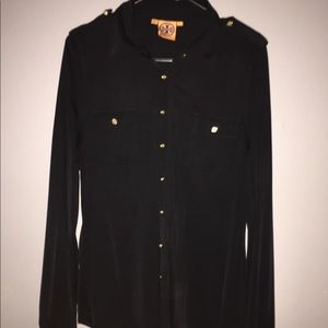 Tory Burch Black Stretch Long Sleeve Blouse Top L